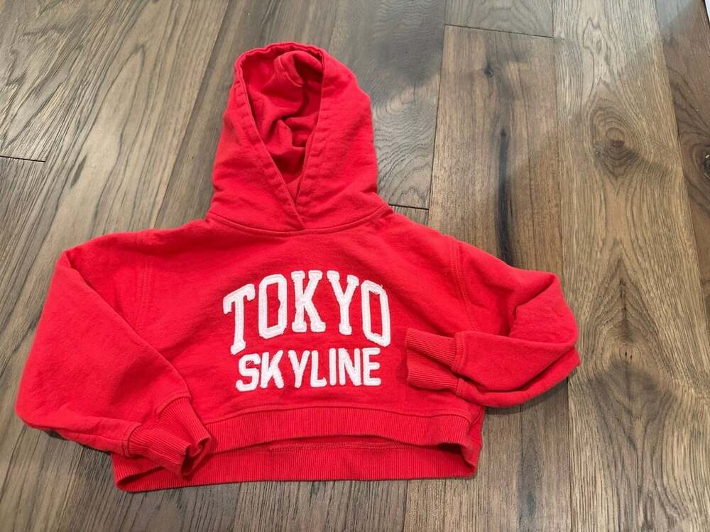 Zara Girls "Tokyo Skyline" Cropped Hoodie - Red
